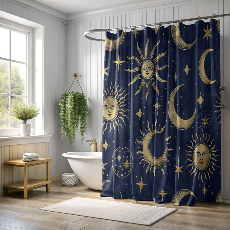 Celestial Designs - 1 Piece Standard Shower Curtain, 74"H x 71"W
