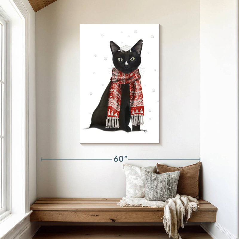 Brampt Black Cat Red Scarf, 45" H x 30" W