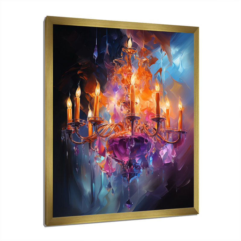 " Chandelier Dancing Light ", 44" H x 34" W x 1.5" D, Gold Picture Framed