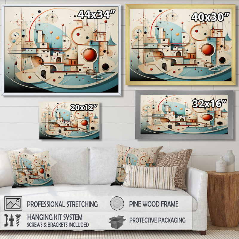 Coastal City Red Moon Rising - art mural paysage urbain, Cadre flottant noir, H 12 po x l 20 po