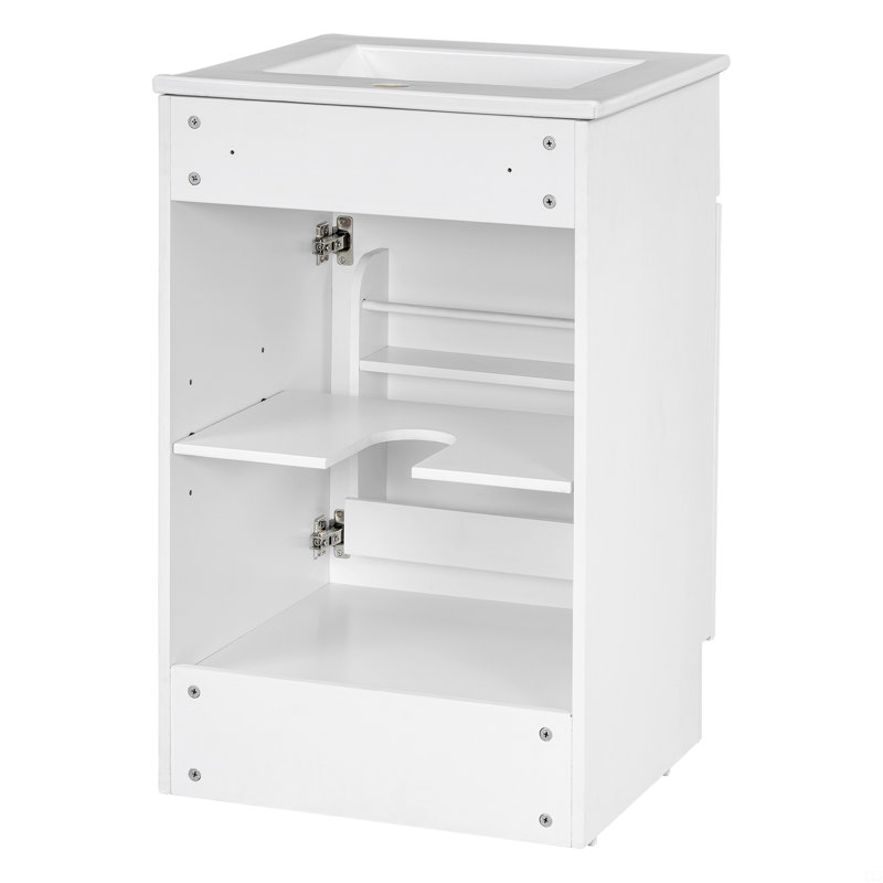 Meuble-lavabo avec lavabo, meuble-lavabo avec tablette de porte et tablette réglable Damore, Blanc, Argent argent
