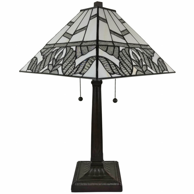 Lampe de table style rétro en verre coloré 23 "à deux lumières 23", Noir / blanc