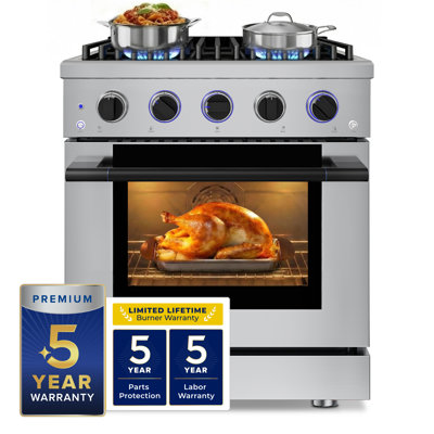 Hauslane 30" Gas Range In Stainless Steel | 4 Burners Up To 20,000 Btus | 4.2 Cu. Ft. Convection Oven With 5 Rack Positions | Convertible Ng/Lp | Cool-Touch Triple-Layer Door Matte Black