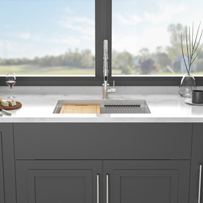 28"x19" White Granite Composite Undermount Kitchen Sink With Accessories, Durable Quartz Design