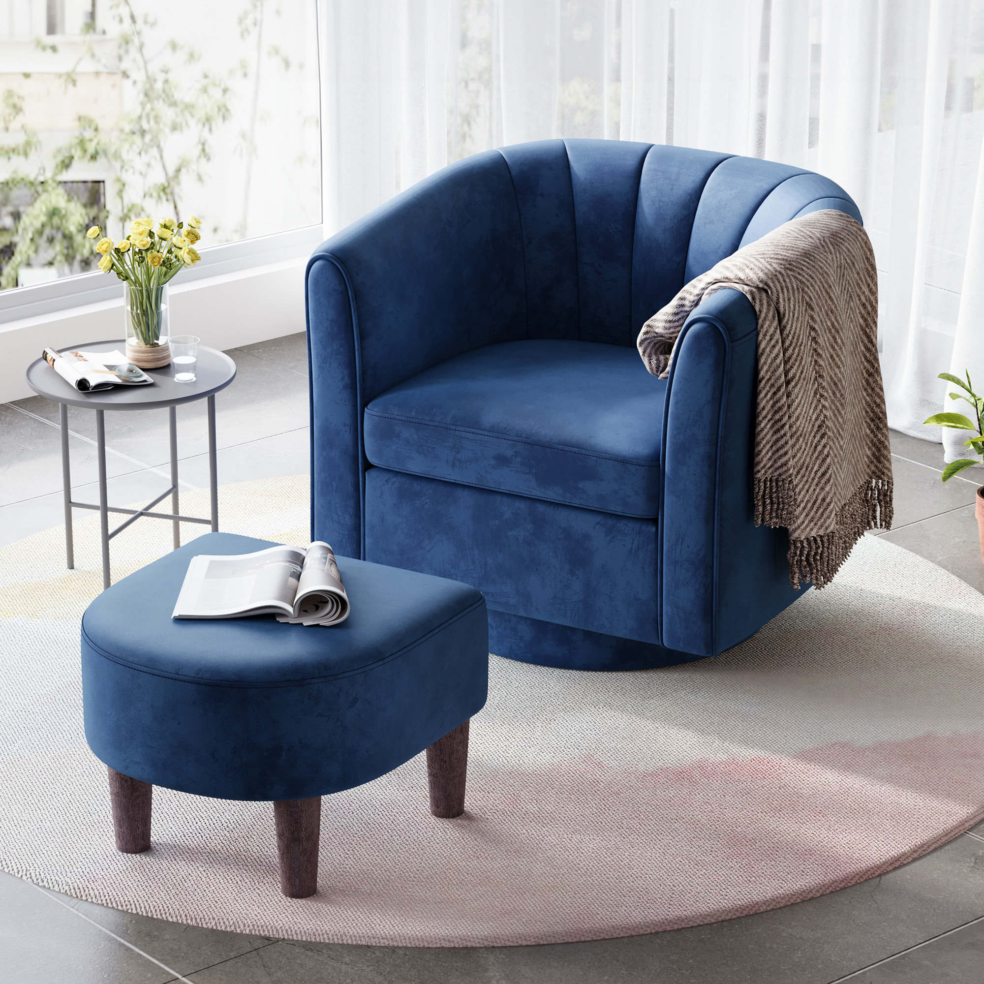 Ebern Designs Swivel Accent Chair With Ottoman "& Reviews" | Wayfair