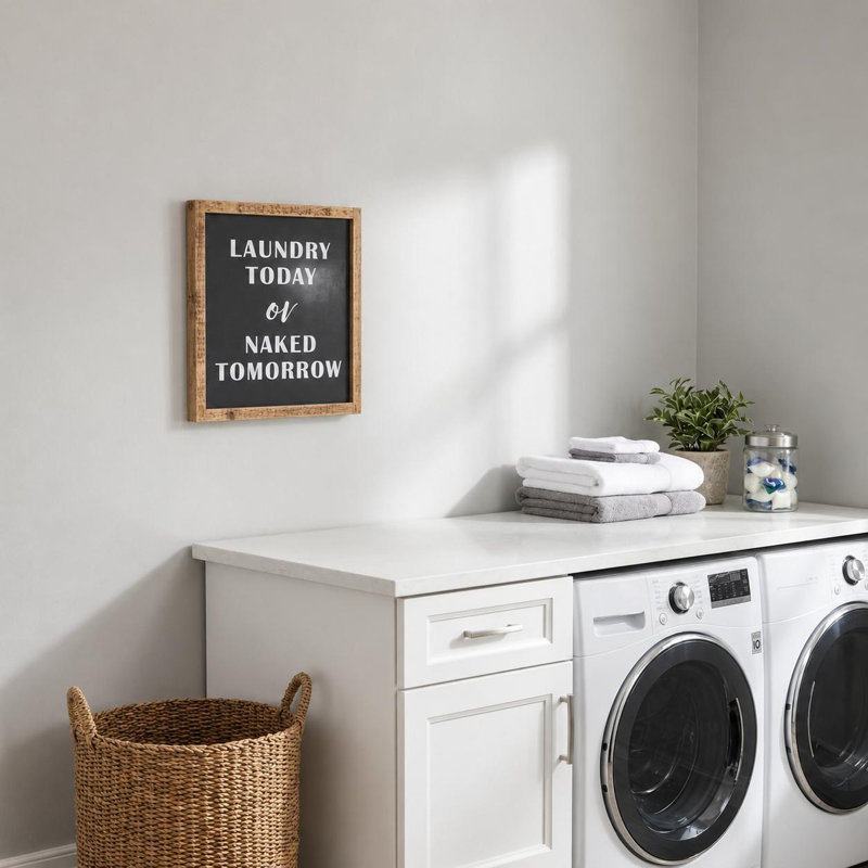 15" X 12" Black And White Laundry Today or Naked Tomorrow Wood Wall Decor