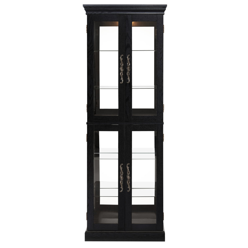 Vitrine lumineuse vitrée pour garde-manger, avec éclairage interne et tablettes réglables avec tablettes spacieuses à six niveaux, noir