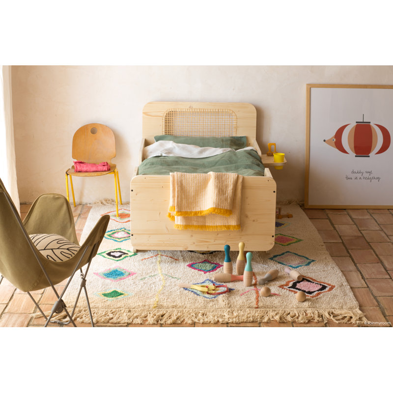 Kaarol Hand Tufted Cotton Moroccan Area Rug in Beige/Orange/Yellow/Navy, Rectangle 4'7" x 6'7"