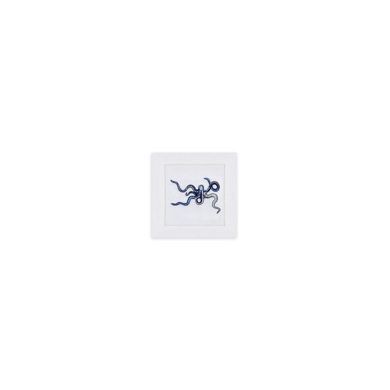 Marine Motif Embroidered Linen Cocktail Napkins