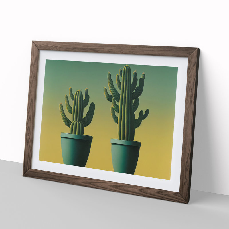 Endearing Cactus - Single Picture Frame Print, 46cm H x 64cm W x 2cm D, Walnut Framed