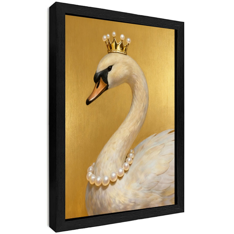 Reproduction d'art encadrée noire rétro «The Swan with a Crown», H 11 po x l 9 po