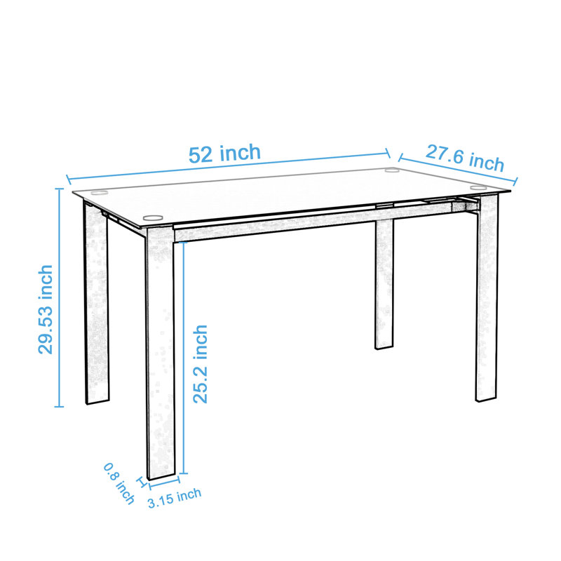 Table polyvalente en verre trempé de 8 mm en noir, pour la salle à manger, les espaces de vie et d'étude, la salle à manger de construction noire avec verre, la conception simple de diverses pièces, facile à assembler