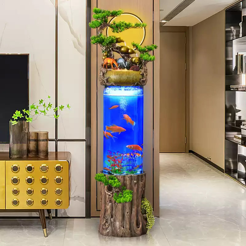Nouveau réservoir d'aquariums d'eau en pin de style chinois, 8,72 gallons (H 58,66 po x l 14,57 po x P 13,78 po
