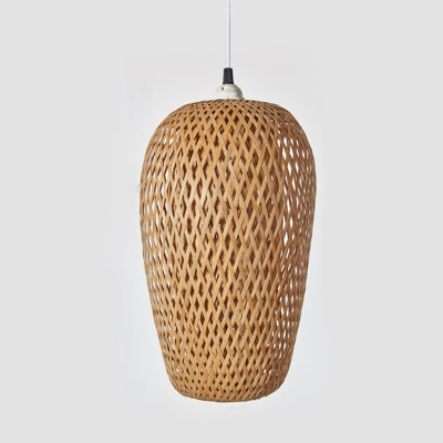 1-Light Natural Rattan Pendant Light with 8.7-Inch Diameter Woven Shade, 14.2-Inch Height,Natural Finish for Indoor Dry Location Dining Room or Kitchen (Bulb Not Included)