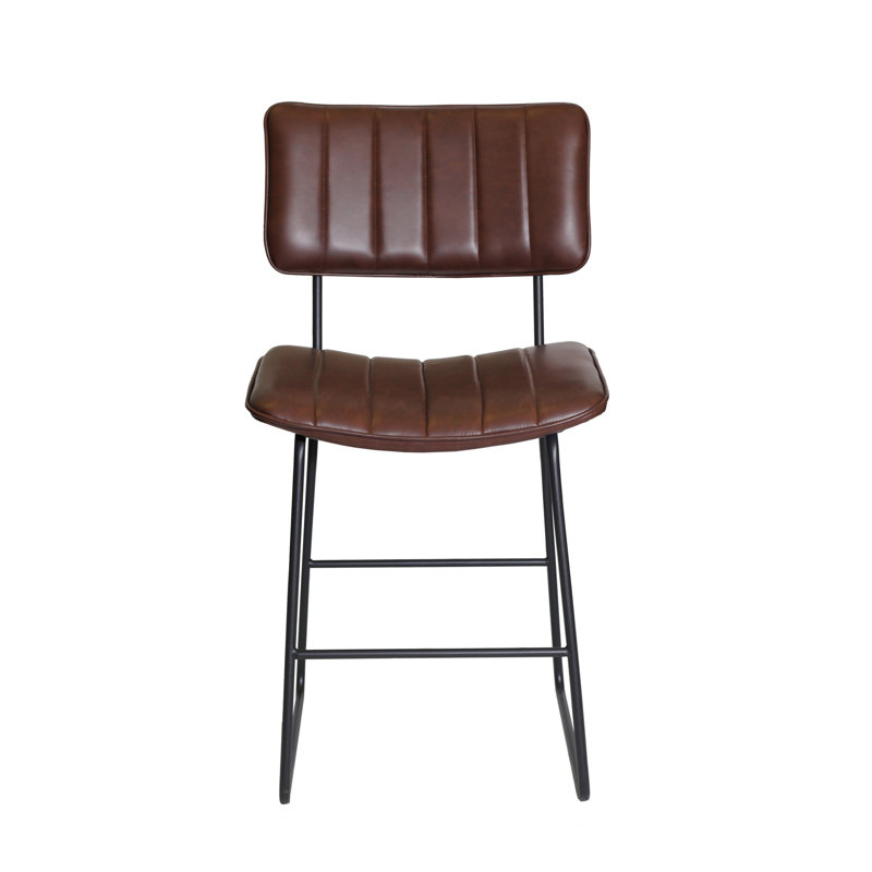 Andoche Faux Leather Iron Frame Upholstered Stool, Counter Stool (24" Seat Height), Cordovan