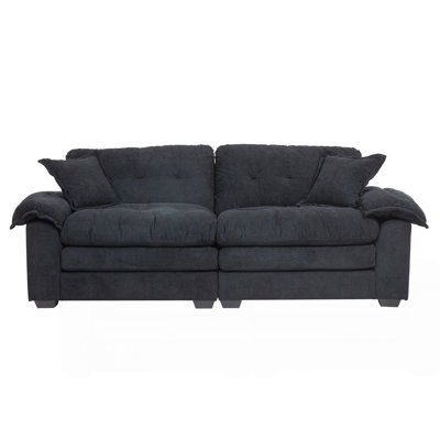 84" Chenille Sofa Small Sofa Loveseat Deep Seat Sofa Couch With 2 Throw Pillows & Memory Foam For Living Room Apartment Office Lounge-Black