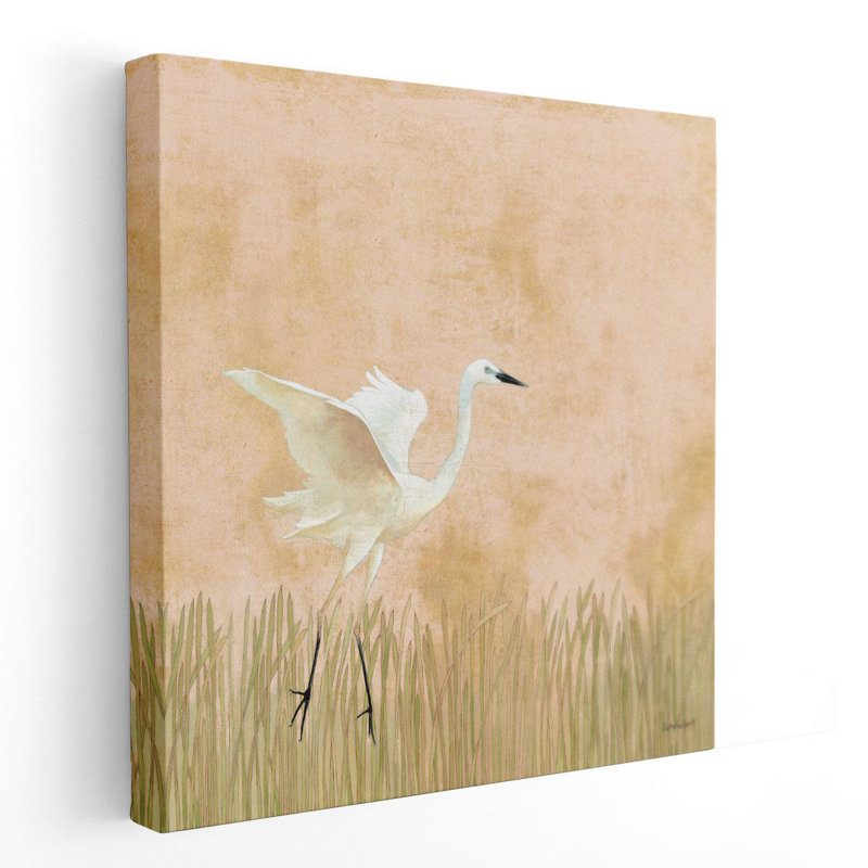 Egret Alighting I - reproduction d'art sur toile, H 12 po x l 12 po