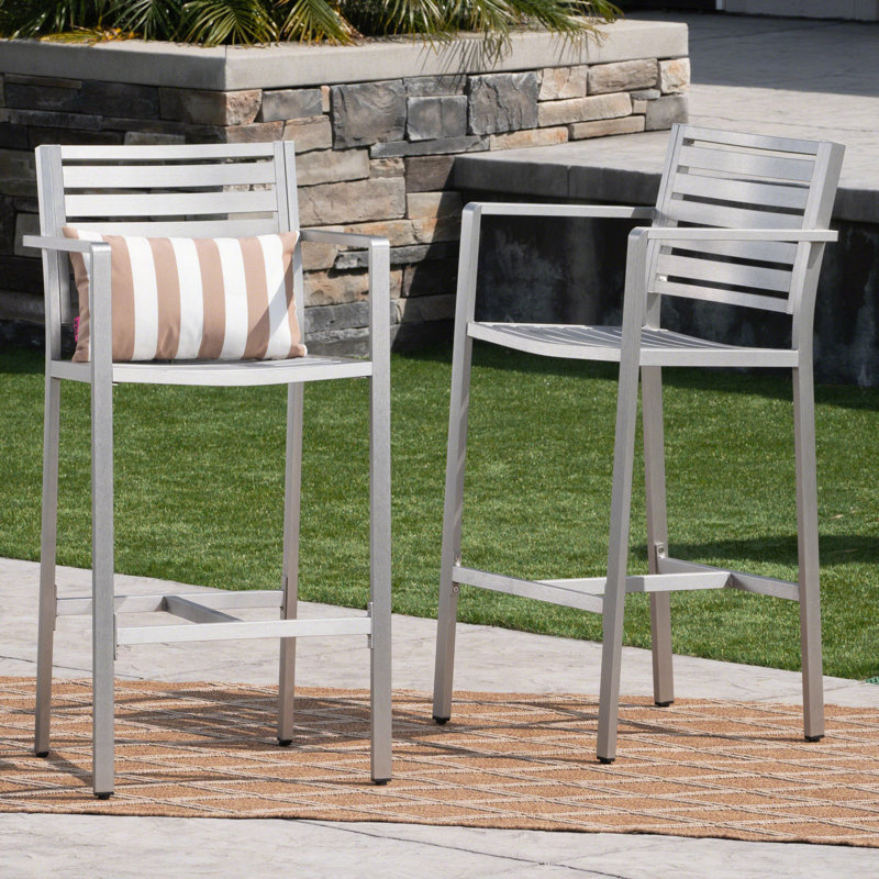 Tabourets de bar d'extérieur 29,50 po avec structure en aluminium antirouille, ensemble de 2