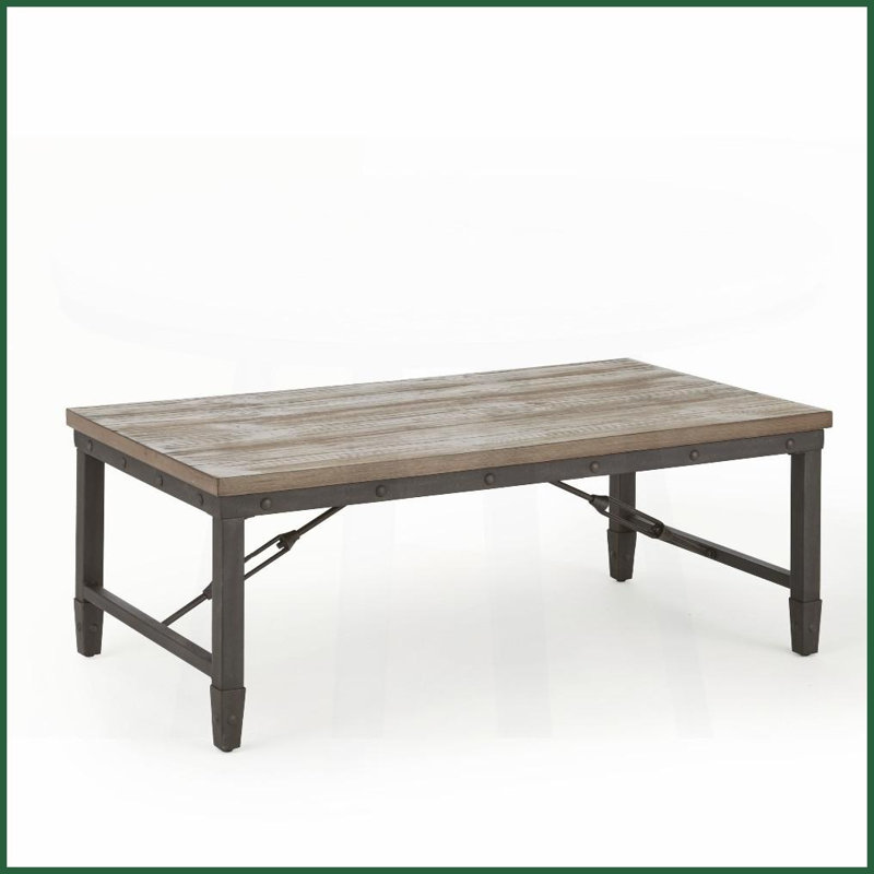 Table basse industrielle industrielle avec base en fer Chaleureuse finition tabac antique pour le salon