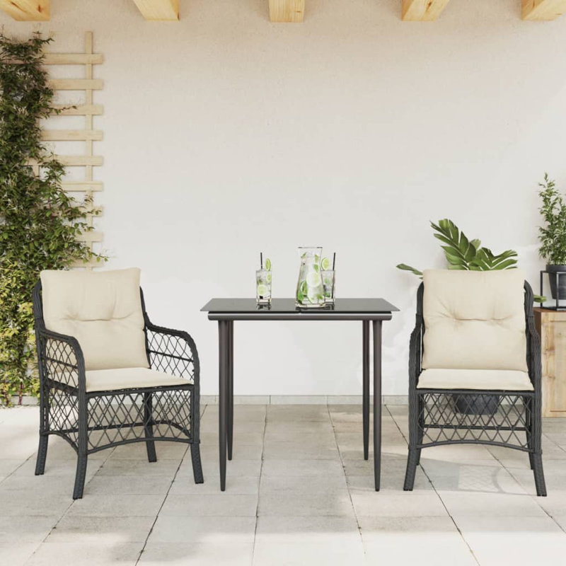 Bay Isle Home Bistro Set With Cushions Poly Rattan, 29.1" H x 31.5" W x 31.5" D, Cream/Black, 2