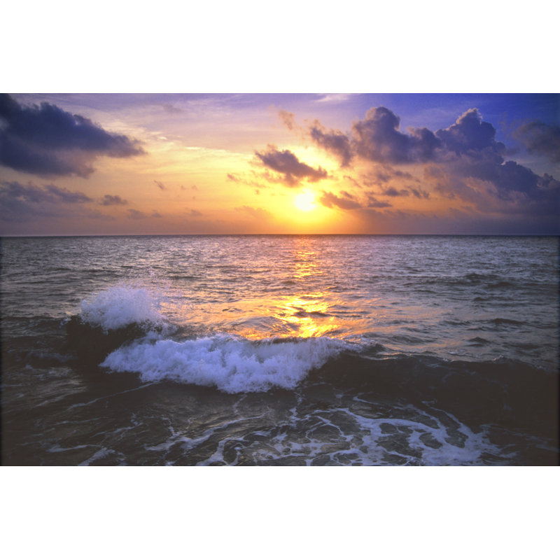 Ocean Wave Sunset Sky by Amygdala_imagery - No Frame Print on Canvas, 51cm H x 76cm W