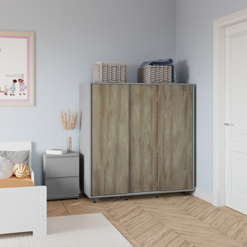 Solid Wood Wardrobe, Grey/Oak