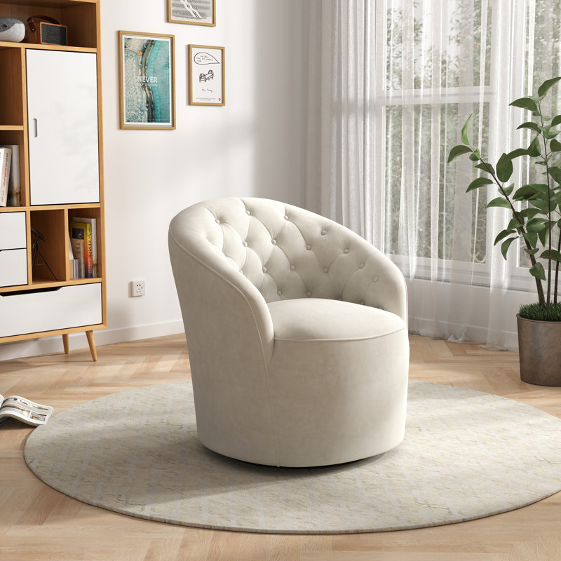 Keiera Velvet Swivel Barrel Chair, Beige Velvet