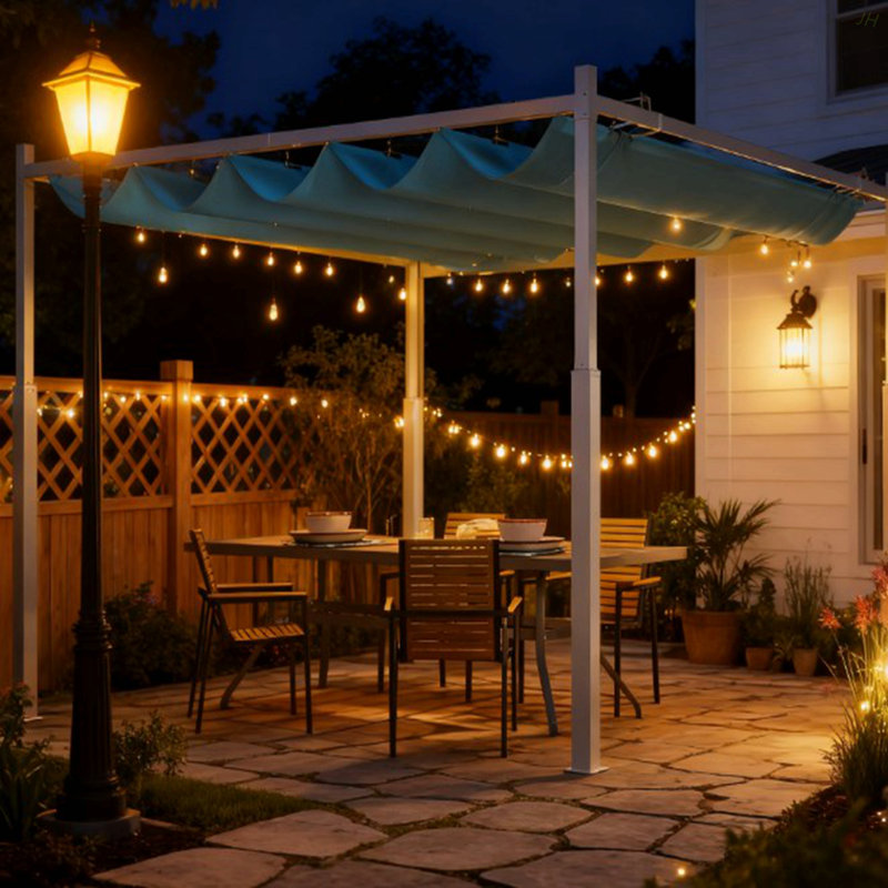 Pergola d'extérieur, auvent rétractable avec fixation magnétique, Blue
