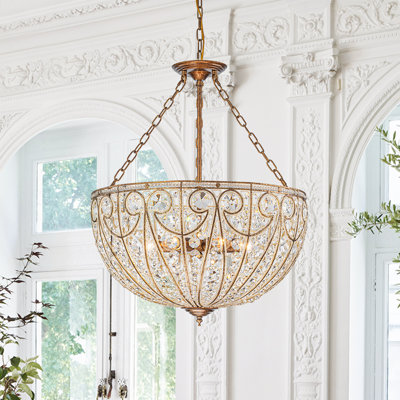 Vintage Bowl Shape Antique French Empire Chandelier With Crystals