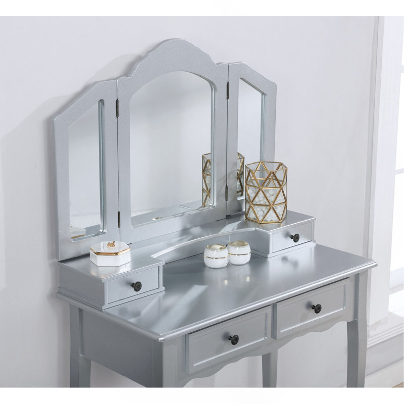 Ensemble de coiffeuse et coiffeuse, meuble-lavabo de chambre à coucher, Argent argent
