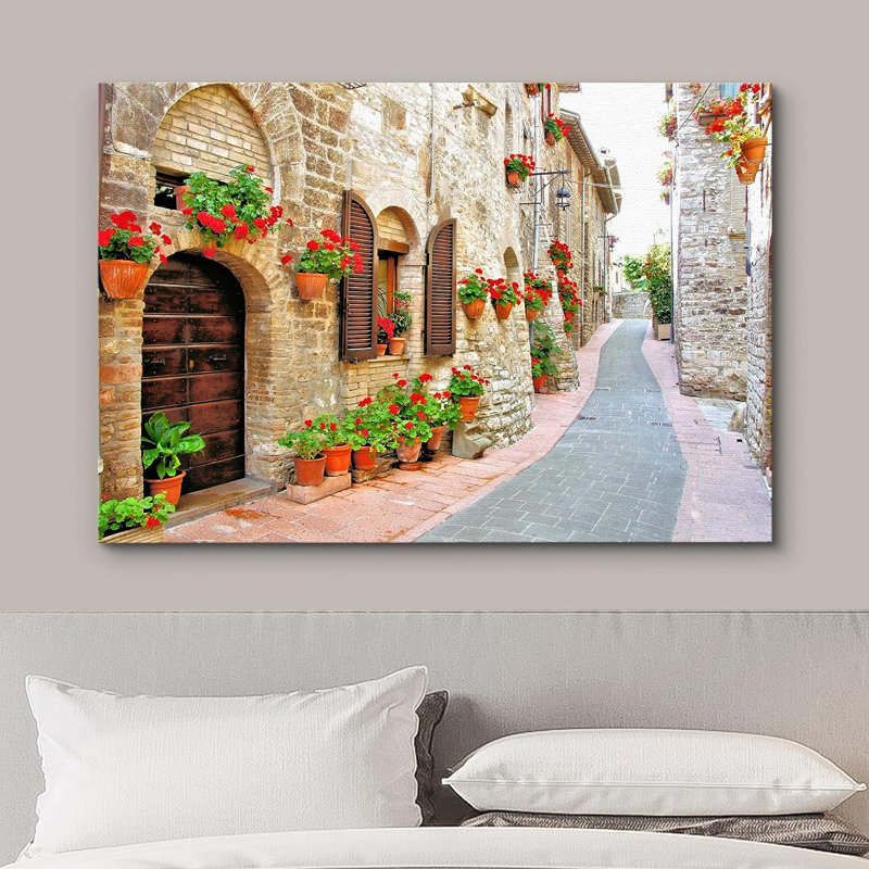 Italian Village Street Floral Canvas Print in 12" x 18"