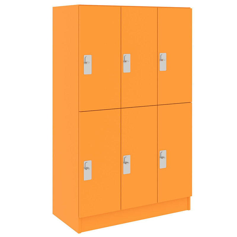 Armoire de salle de classe triple à six compartiments avec porte, H 72 po x l 36 po x P 17 po, 6, Palmeraie orange