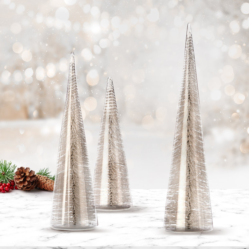 7/11/13" Bristle In Glass Tree Set of 3