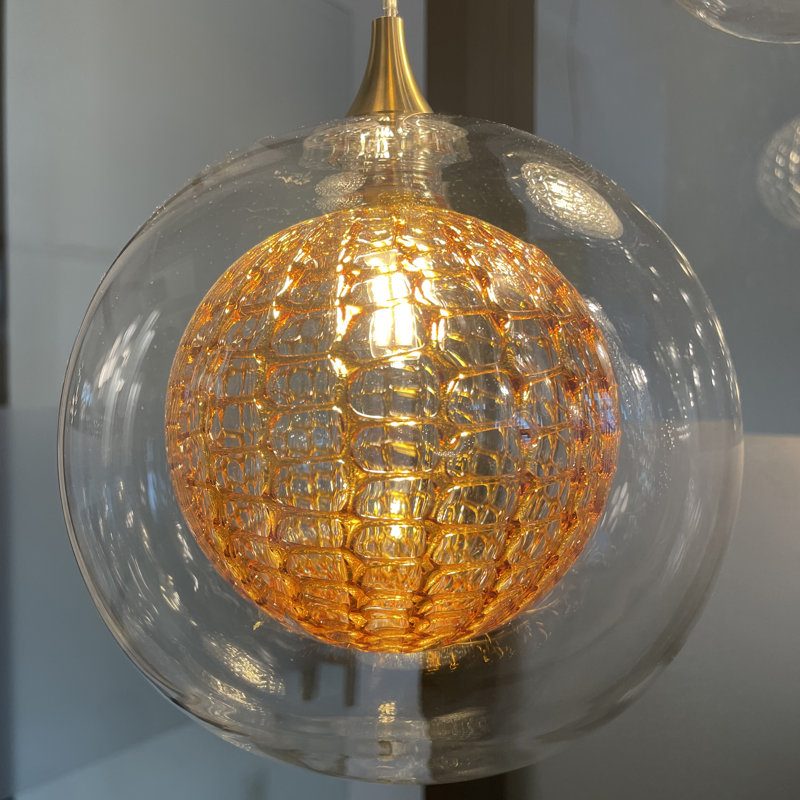 Luminaire suspendu sphère 1 lumière Reflection Breeze, Nickel, Ambre