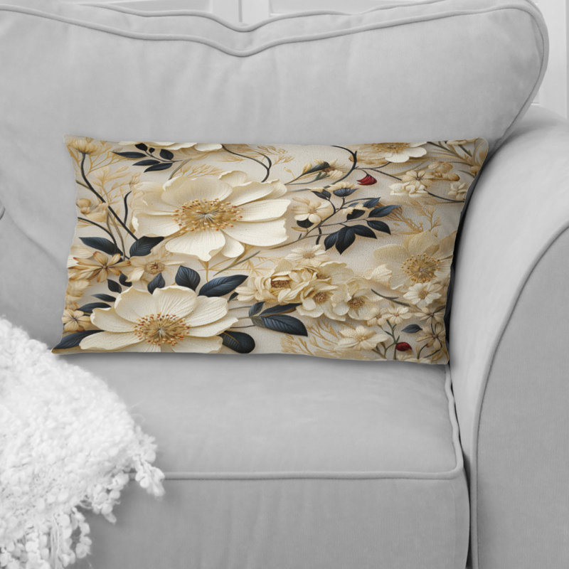 Crème délicate dentelle fleur Botanics I - coussin à imprimé floral
