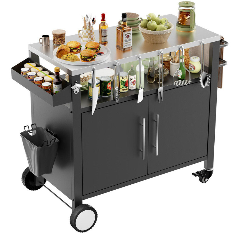 Two Door Outdoor Grill Cart with Patio Furniture Set An Outdoor Grill Table featuring Ample Storage.