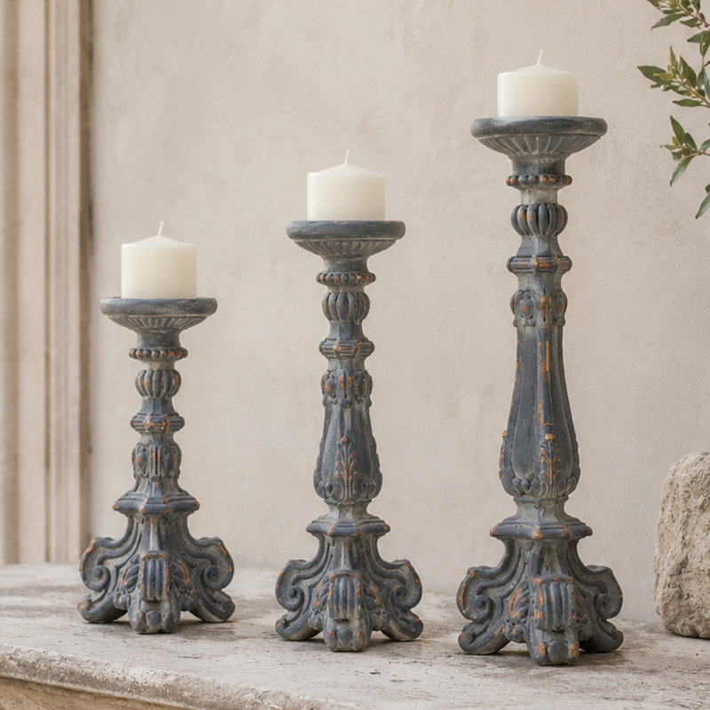Ensemble de 3 porte-bougies antiques MGO