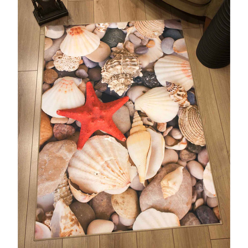 Tapis rectangulaire en polyester tissé à la machine beige / rouge Mccormick, Rectangle 4 pi 7 po x 6 pi 7 po