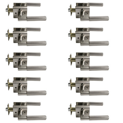 Paquet de 10 poignées de levier de porte Mhnb010 Nickel brossé intimité - Nickel brossé poignée de porte d'intimité - Serrure de porte intérieure moderne, installation réversible à gauche et à droite