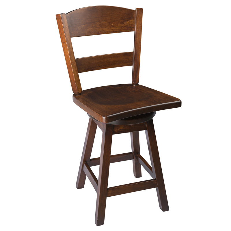 Tabouret de bar et de comptoir pivotant en bois massif Caine, Tabac riche, Tabouret de bar (assise de 30 po de hauteur)