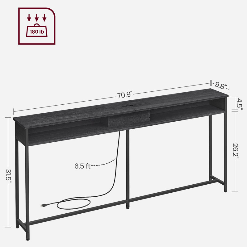 Gericho Console Table with Outlet, Black, 31.5'' H X 70.9'' W X 9.8'' D