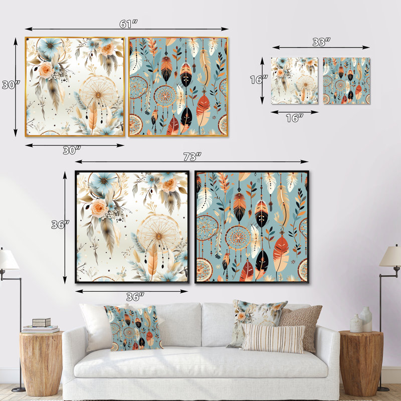 Taytreon - Ensemble de 2 collages carrés botaniques abstraits, H 16 po x l 33 po, Cadre flottant brun