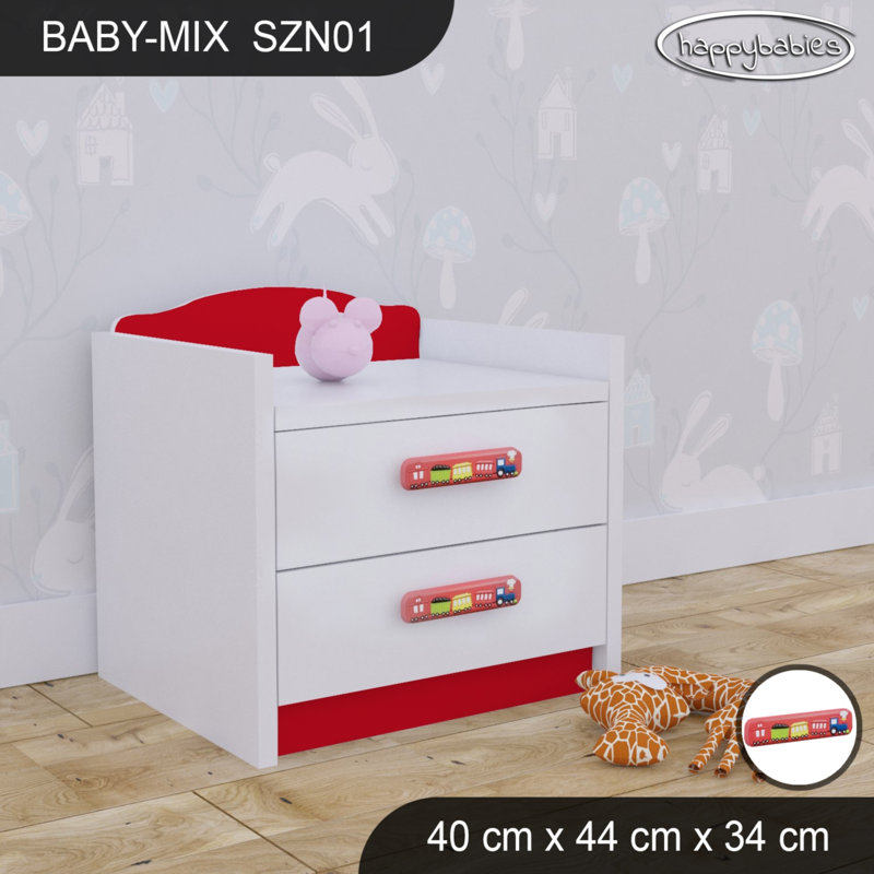 2 Drawer Nightstand, Red/White