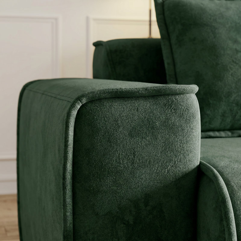 Élégant canapé modulaire en velours vert - siège profond à 3 places avec passepoil français, aucun assemblage requis, Vert