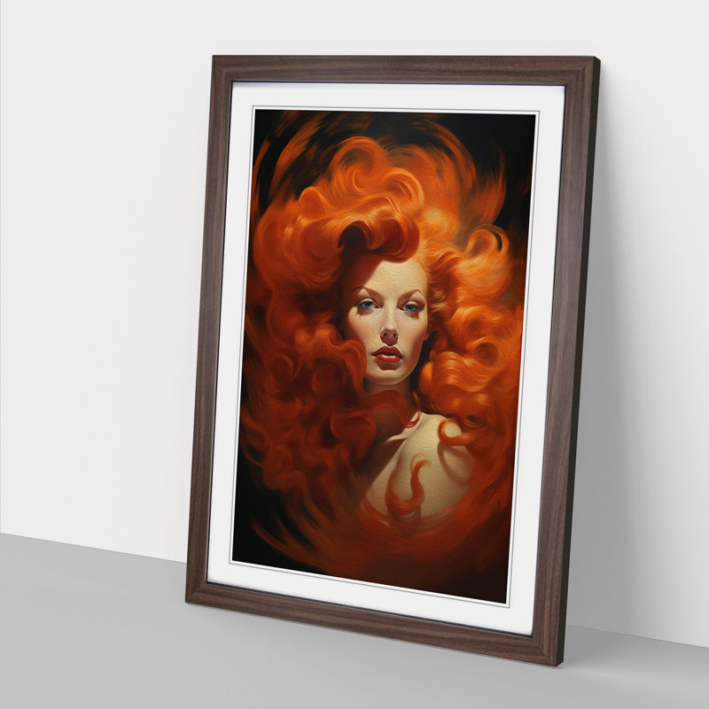 Red Headed Woman Surrealism - Framed Print, 64cm H x 46cm W x 2cm D, Walnut