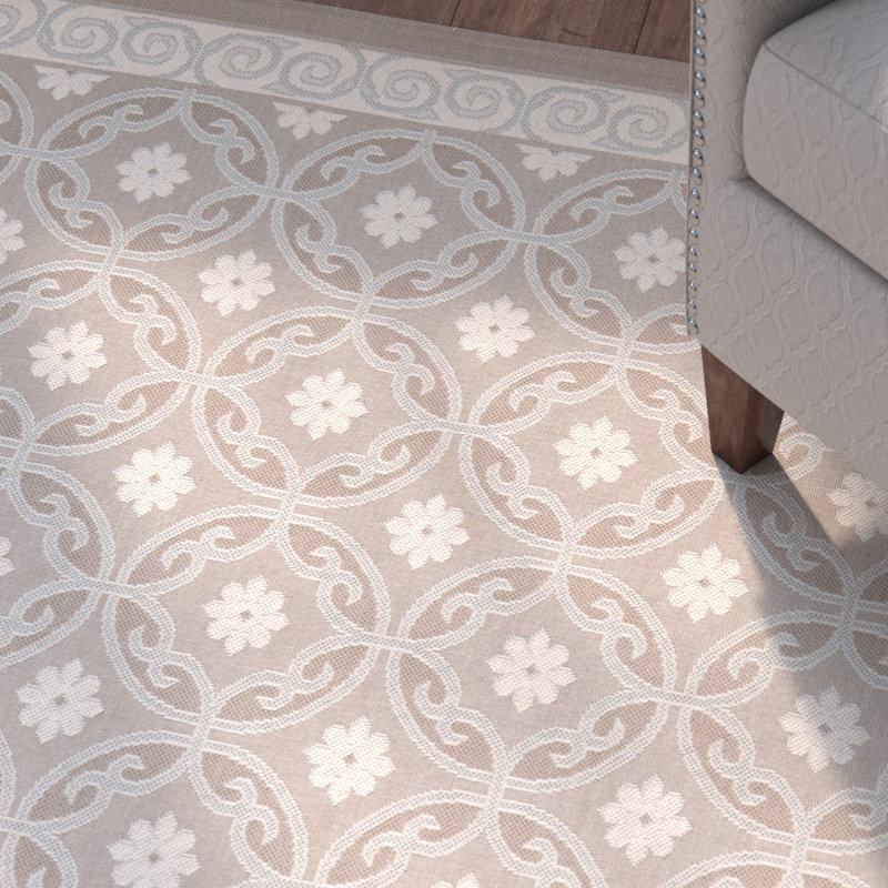 Tapis à motif géométrique intérieur / extérieur brun / beige Pharrell, Rectangle 4 pi x 5 pi 7 po