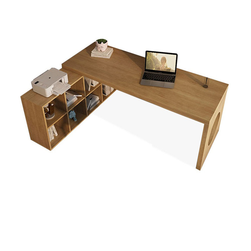 Burlywood L-Shaped Solid Wood desks, Left Hand Return, 29.53" H x 55.12" W x 55.12" D