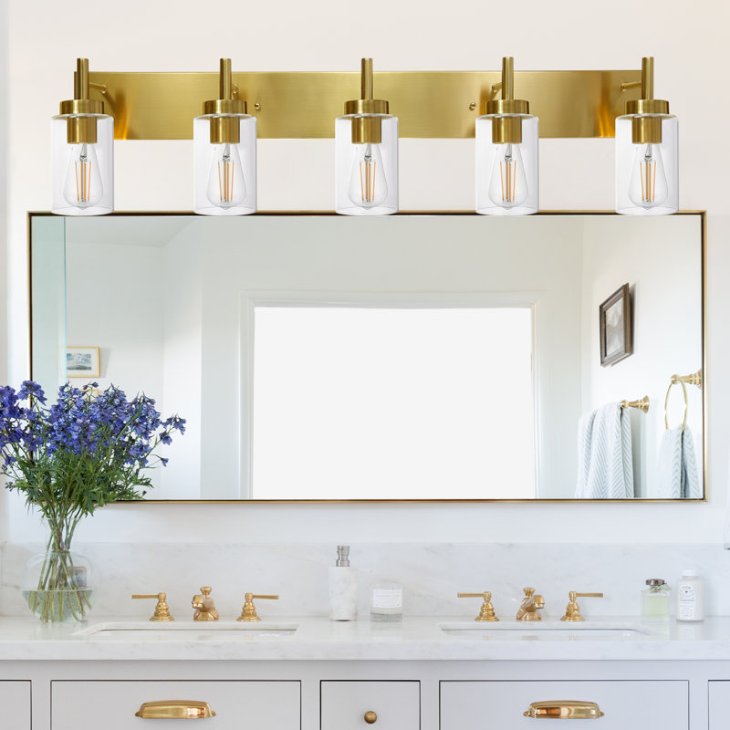 Éclairage pour salle de bain 5 lumières à intensité variable Phanto, Laiton