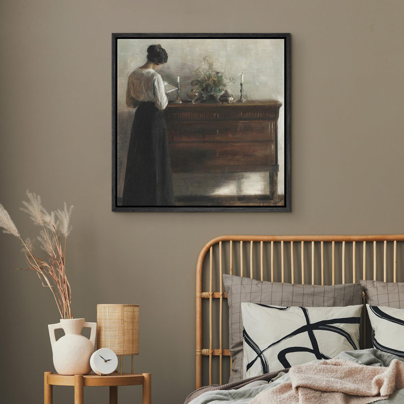 Femme rétro écrivant au bureau, reproduction sur toile, Toile noire, H 16 po x l 16 po