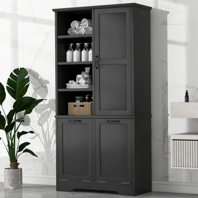 Manolica Storage Cabinet With Doors And Drawers, Tilt-Out Laundry Hamper, Multiple Storage Space, Freestanding Style, Open Shelve, Adjustable Shelf
